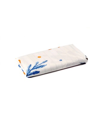 Pamuk 2'li Beyaz Zemin Kahve Mavi Çiçek Desenli Yastık Kılıfı 50X70