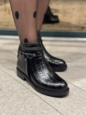 Suadiye Shoes Kadın Croco Siyah Deri Bağcıksız Fermuarlı Termolight Taban Kadın Botu