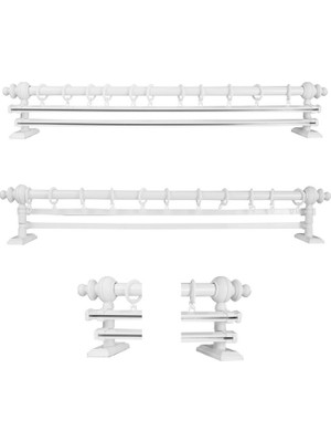 Officeofsy Rustik Beyaz Çift Raylı Ahşap Rustik Perde Askısı Ve Alüminyum Rustik Borusu 150 Cm