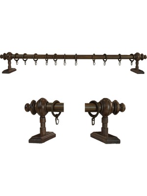 Officeofsy Rustik Ceviz Raysız Ahşap Rustik Perde Askısı Ve Alüminyum Rustik Borusu 250 Cm