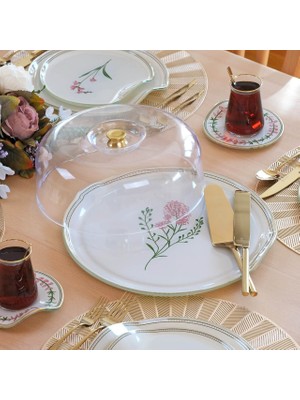 Glore Crocus Altın Yaldızlı Cam Kek Fanusu