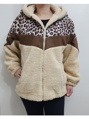 Arzu Has Butik Yeni Sezon Leopar Desenli Cepli Peluş Mont