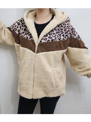 Arzu Has Butik Yeni Sezon Leopar Desenli Cepli Peluş Mont