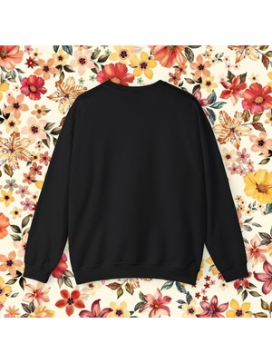 Çiçek Baskılı Uzun Kollu %100 Pamuk Kadın Sweatshirt