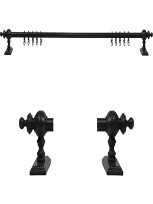 Rustiksiyah Raysız Ahşap Rustikperde Askısı ve Alüminyum Rustikborusu 250 cm