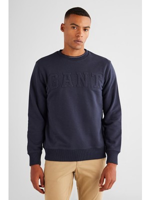 Gant Erkek Bisiklet Yaka Logolu Sweatshirt - Lacivert