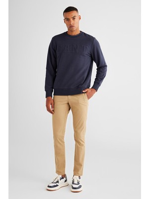 Gant Erkek Bisiklet Yaka Logolu Sweatshirt - Lacivert