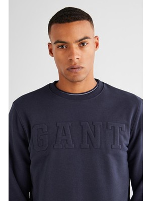 Gant Erkek Bisiklet Yaka Logolu Sweatshirt - Lacivert