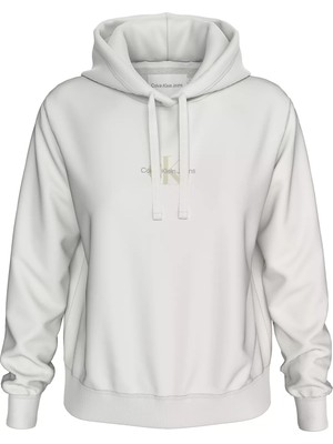 Calvin Klein Kadın Monologo Regular Hoodıe Sweatshirt - Beyaz