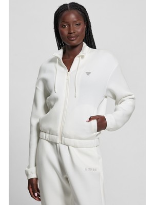 Kadın Fermuarlı Sweatshirt - Krem