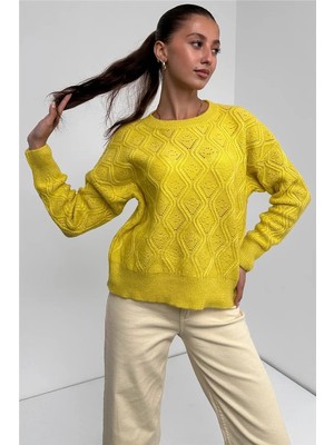 Fav Style Kadın Bisiklet Yaka Desenli ve Dokulu Triko Kazak