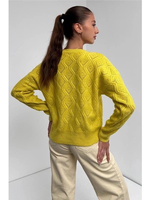 Fav Style Kadın Bisiklet Yaka Desenli ve Dokulu Triko Kazak