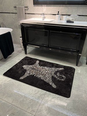 Tekno Trust Leopar Desen Yıkanabilir 80x120 Tekli Banyo Paspası - Siyah