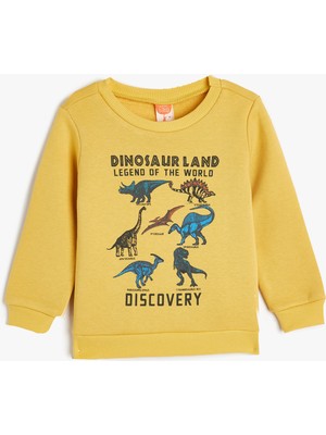 Koton Dinozor Baskılı Uzun Kollu Pamuklu Sweatshirt Şardonlu