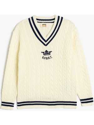 Koton Triko Kazak Örgü Detaylı V Yaka Uzun Kollu