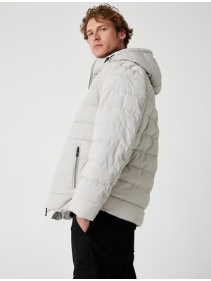 Koton Şişme Mont Slim Fit Fermuarlı Slogan Baskılı