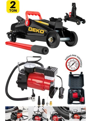 Deko Turkey Ultra Kalınlaştırılmış Şaseli 2 Ton Timsah Arabalı Kriko + 12 V Çakmaklı Lastik Şişirme Pompası