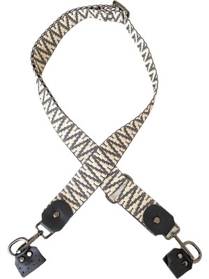 Yumakça Ayarlanabilir Desenli Çanta Askısı 135 Cm* 4 cm Hakiki Deri Detaylı Gri Krem Renk