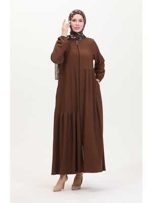 Sefa Merve Büzgülü Ferace 1027-05 Kahverengi