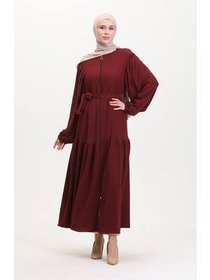 Sefa Merve Balon Kollu Ferace 1026-03 Bordo