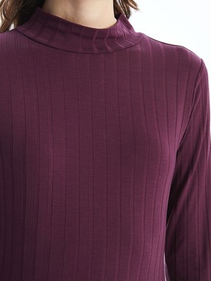 Dik Yaka Düz Uzun Kollu Kadın Body