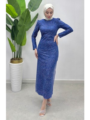 Sefa Merve Simli Tül Abiye Elbise 5517-01 Saks