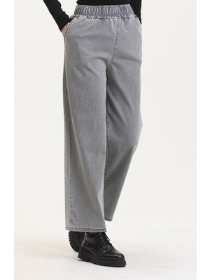 Sefa Merve Beli Lastikli Kot Pantolon 9633-02 Füme