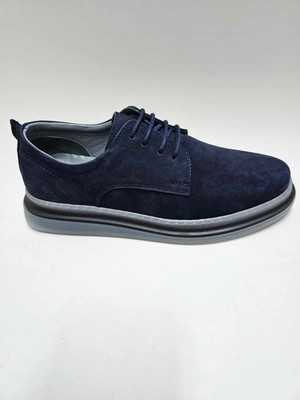 Pabuç Hakiki Deri Lacivert Şeffaf Taban Nubuk Bağcıklı Erkek Ayakkabı C-819637