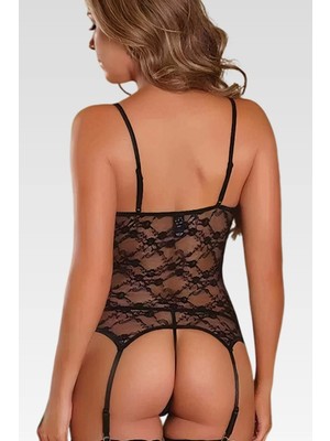 D'lingerie Siyah Dantelli Fantezi Jartiyer Takım DM18131