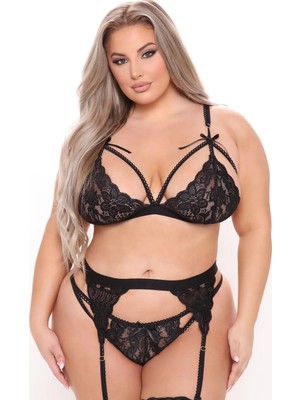 D'lingerie Siyah Dantelli Büyük Beden Jartiyer Takımı DM11296