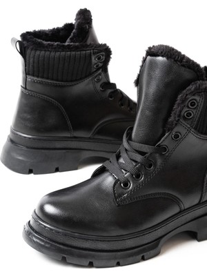 Ellolita Luxury Shoes ASM-080 Siyah Bağcıklı Günlük Kadın Bot