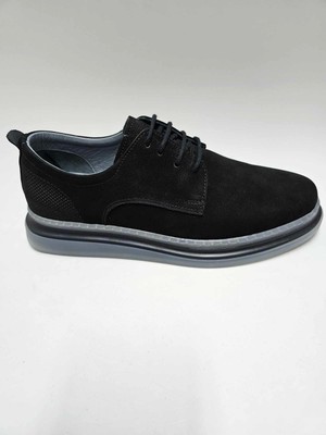 Pabuç Hakiki Deri Siyah Şeffaf Taban Nubuk Bağcıklı Erkek Ayakkabı C-819637