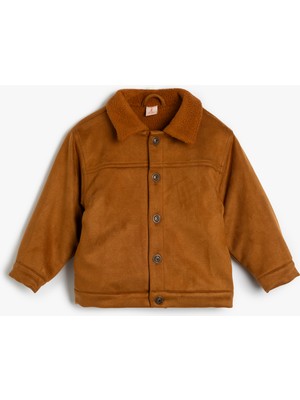 Koton Süet Görünümlü Ceket Polar Yaka Detaylı Düğme Kapamalı