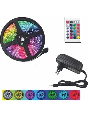 LED Level Rgb 5metre Şerit LED Kumandalı Trafolu Rgb Şerit Işık Aydınlatma Parti LED