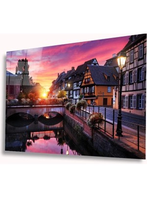 Köprü Yansıma ve Evler Cam Tablo