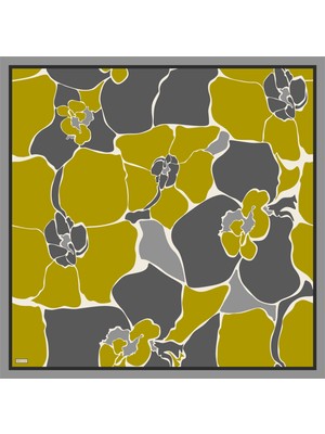 Belli Twill Ipek Eşarp - 4041-33 Gri Sarı