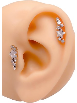 Cerrahi Çelik Piercing Zirkon Taşlı Büyük Yıldızlı Samanyolu Figürlü Kıkırdak Helix Tragus PIERCING(1ADET)