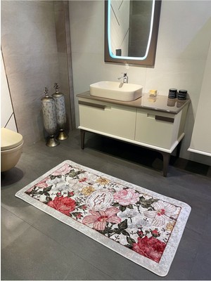 Tekno Trust Tekli Çiçek Desenli Beauty Lateks Taban Banyo Paspas (Ebat 60x100)