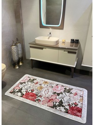 Tekno Trust Tekli Çiçek Desenli Beauty Lateks Taban Banyo Paspas (Ebat 60x100)