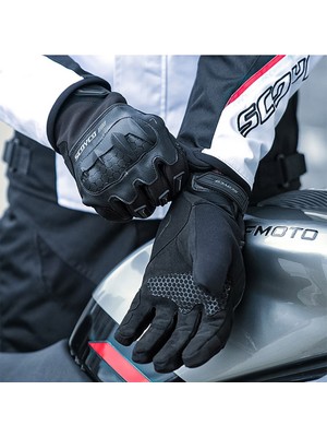 Motoanl Motosiklet Kışlık Eldiven Waterproof Oxford ve Deri Kumaş Premium Motor Korumalı Eldiveni Siyah