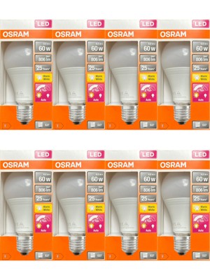 Osram 8.8W (60W) 2700K (Sarı Işık) E27 Duylu Sensörlü LED Ampul (8 Adet)