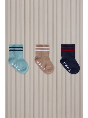 U.S. Polo Assn. Erkek Bebek Çorap USB2200 Lacivert Su Yeşili Kum Renkli Desenli 12-18 Ay