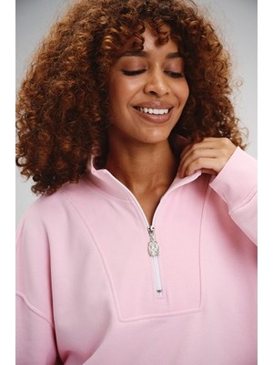 Kadın Timeless Fermuarlı Pembe Sweatshirt