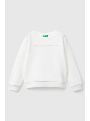 Kız Çocuk Bisiklet Yaka Sweatshirt - Beyaz