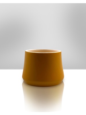 Ceramic Art Decor El Yapımı Seramik Saksı - İçi Sırlı - 13 cm x 10 cm - Hardal Renk