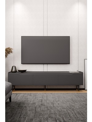 Lifedeco Tv Ünitesi Antrasit Kapaklı Ayaklı Eğri Kenar LD-3003-GAEK