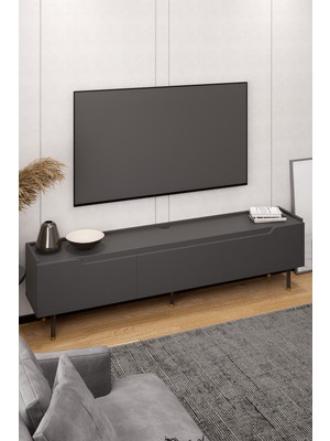 Lifedeco Tv Ünitesi Antrasit Kapaklı Ayaklı Eğri Kenar LD-3003-GAEK