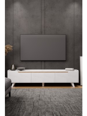 Lifedeco Tv Ünitesi Beyaz Kapaklı Ayaklı Eğri Kenar LD-3003-BAEK