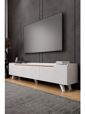 Lifedeco Tv Ünitesi Beyaz Kapaklı Ayaklı Eğri Kenar LD-3003-BAEK