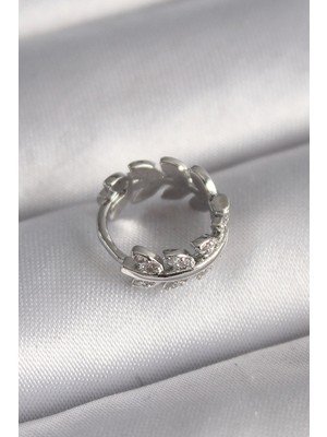 316L Çelik Gümüş Renk Zirkon Taşlı Yaprak Model Tragus Piercing
